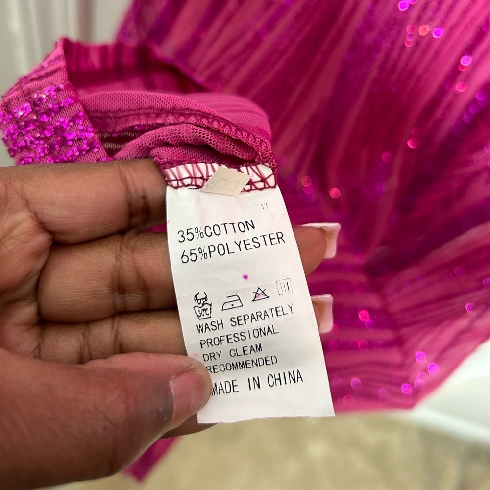 Sexy party birthday club pink glitter see through midi dress - Picture 14 of 14